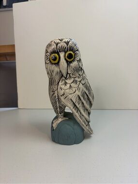 Vintage Hand Carved Wood Owl Figurine Alberta Birds of Prey Folk Art Canada boho